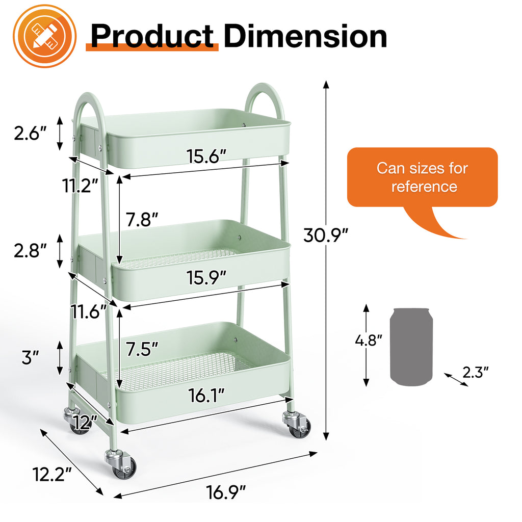 3-Tier Slim Rolling Cart