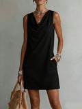 Draped-Neck Sleeveless Dress
