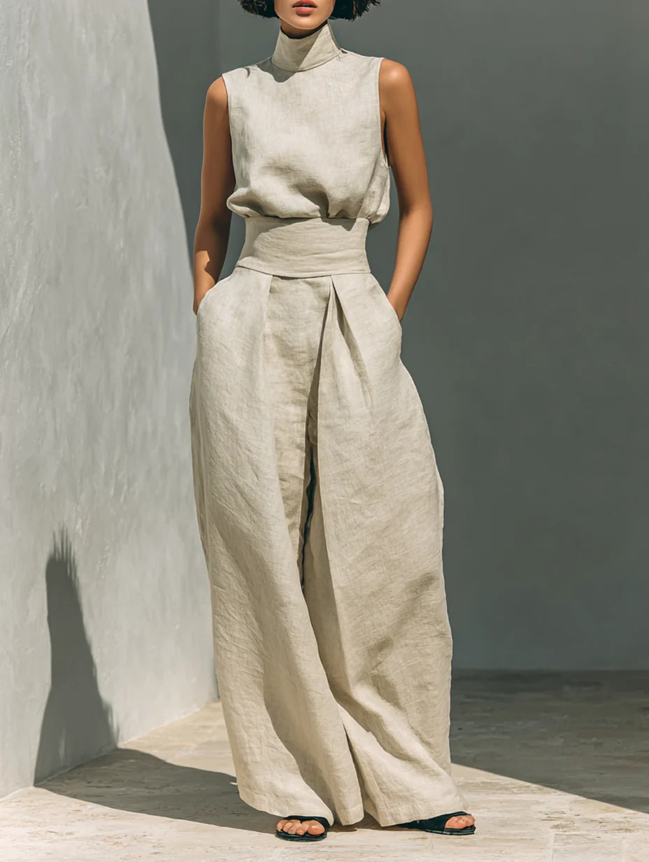 Sleeveless Top & Straight-Leg Pants Set