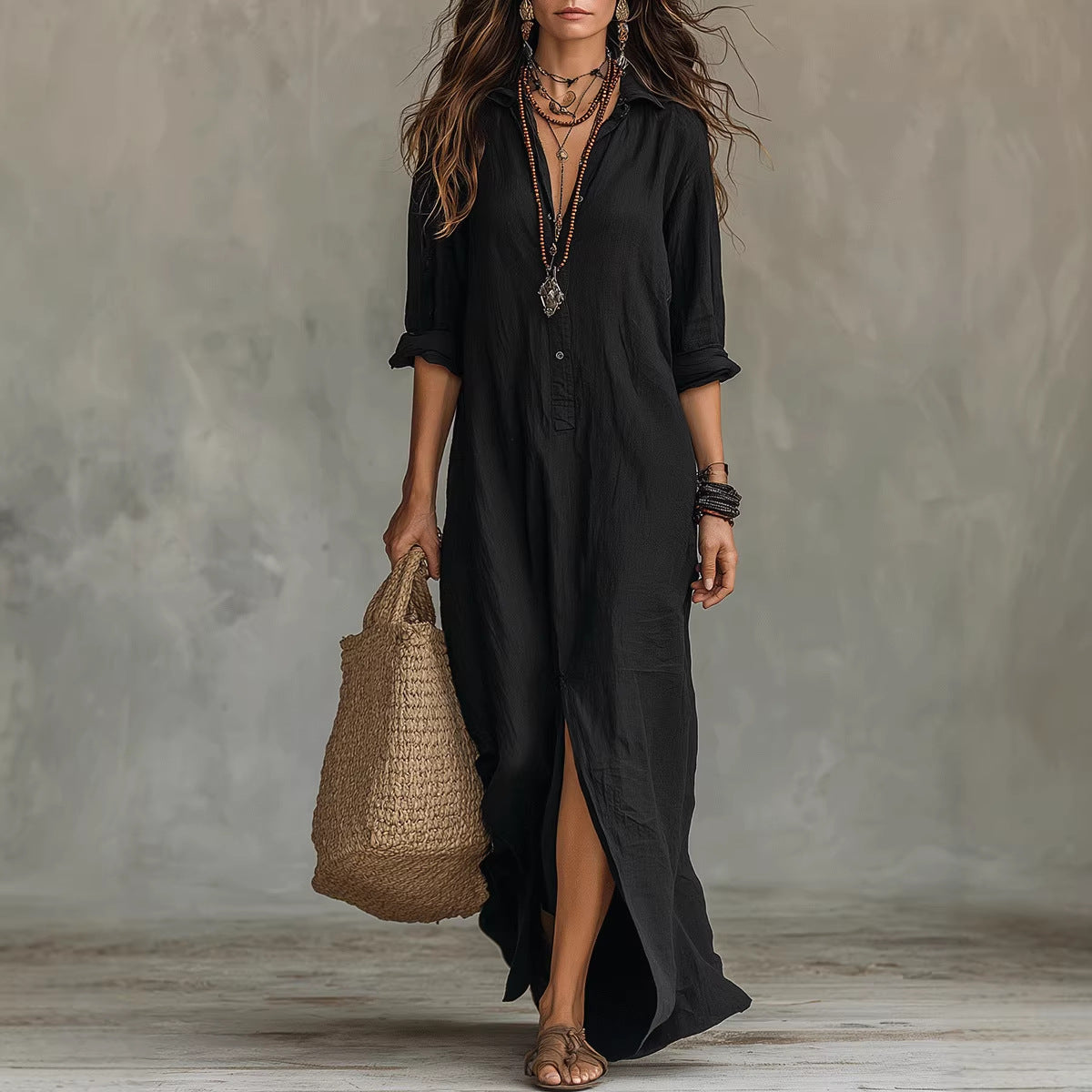 Long-Sleeve Shirt Maxi Dress