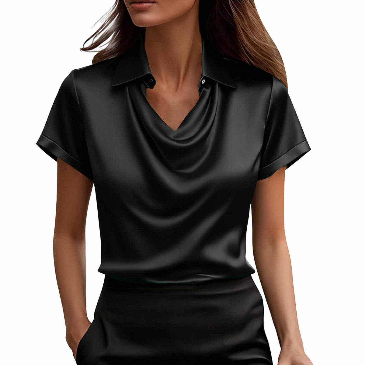 Satin Short-Sleeve Button Shirt