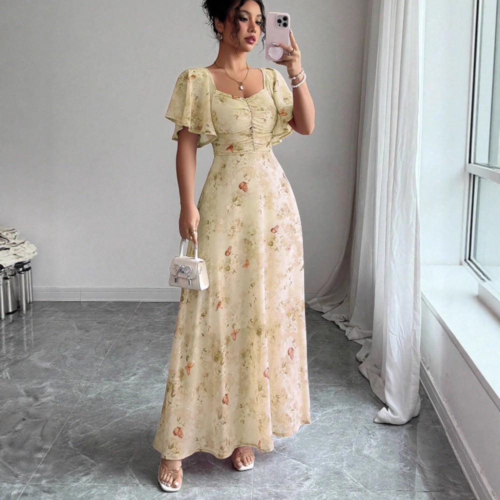 Women's Floral Flutter-Sleeve Dress