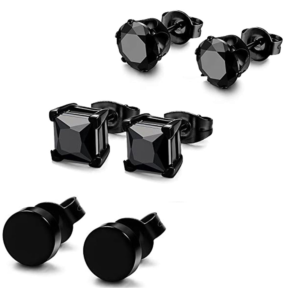 Black Square Zircon Stud Earrings