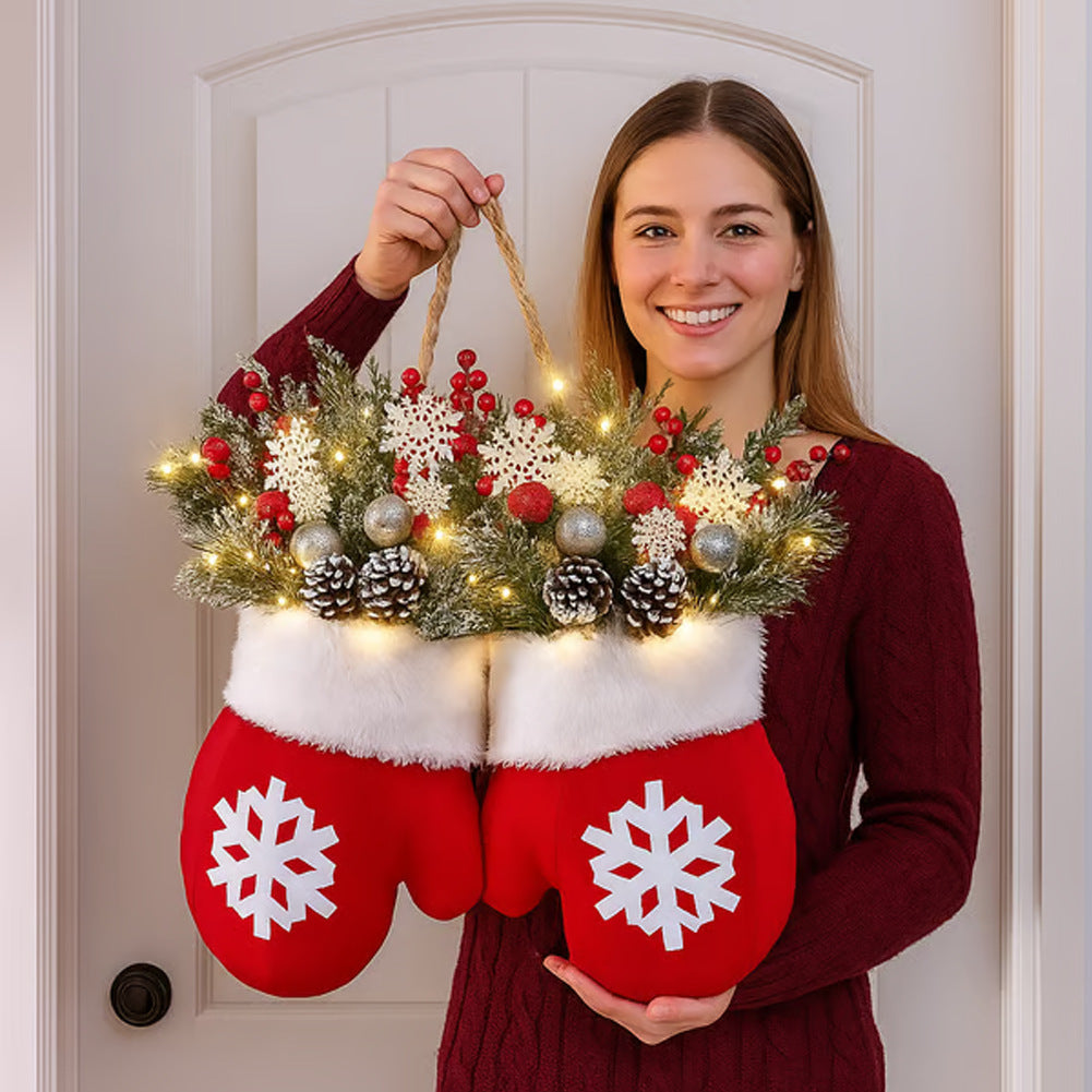 Light-Up Christmas Glove Wreath