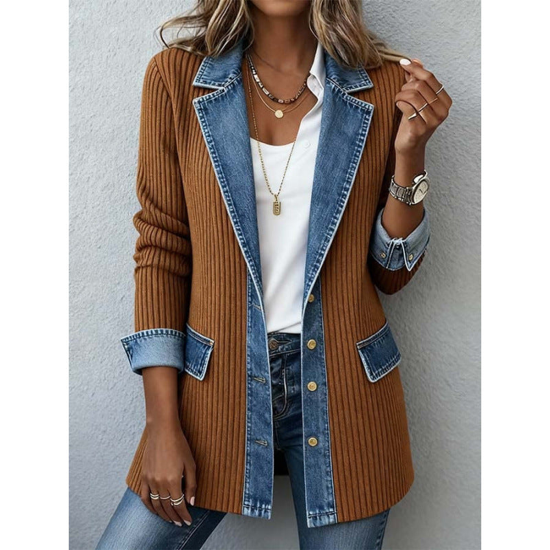 Denim-Trim Patchwork Jacket