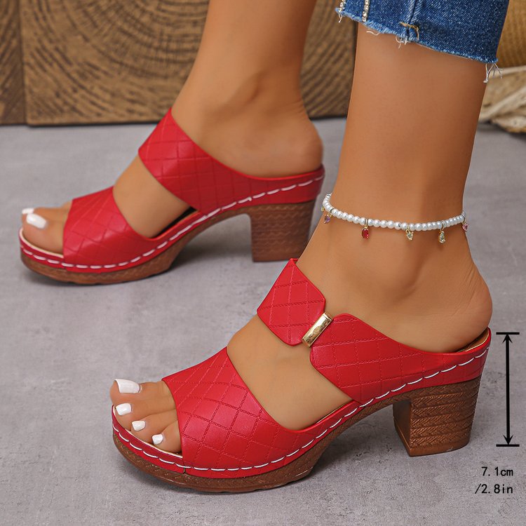 Women's Plaid Chunky Heel Slides