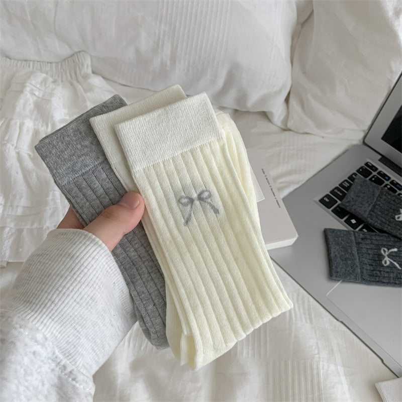 Bow Ruched Crew Socks
