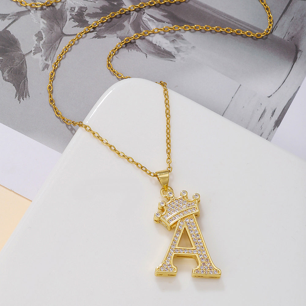 Crown Initial Pendant Necklace
