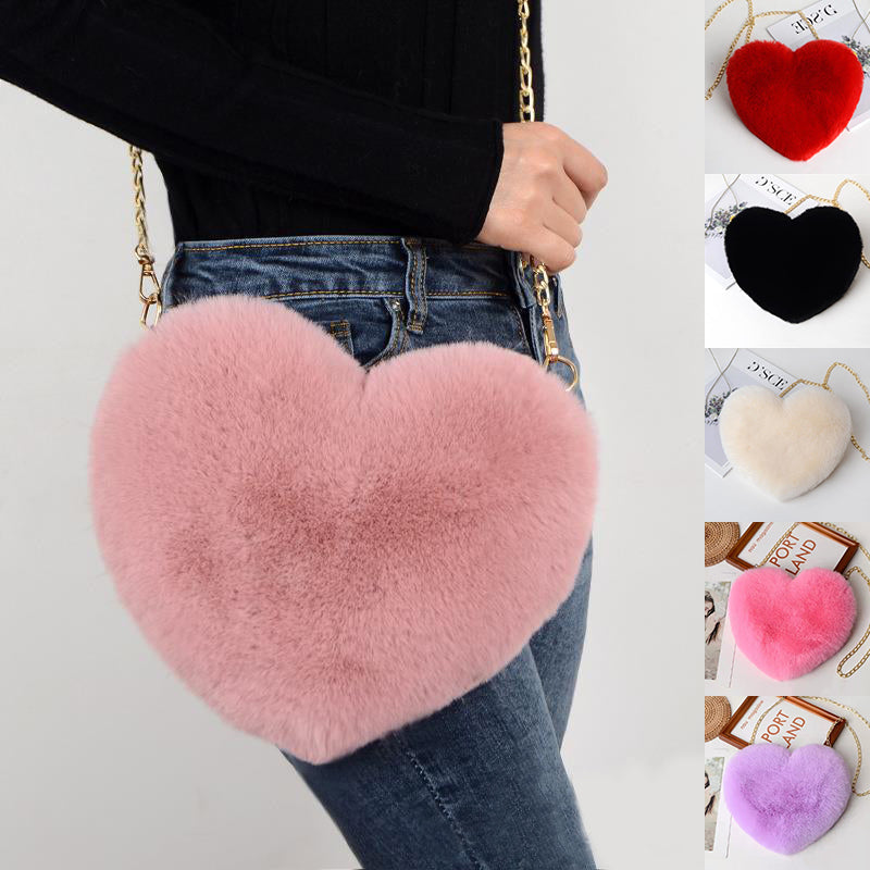 Plush Heart Chain Shoulder Bag