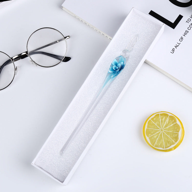 Crystal Flower Glass Dip Pen Set