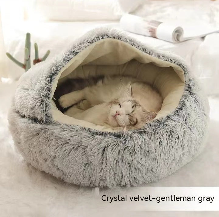 2-in-1 Plush Pet Bed & Cave