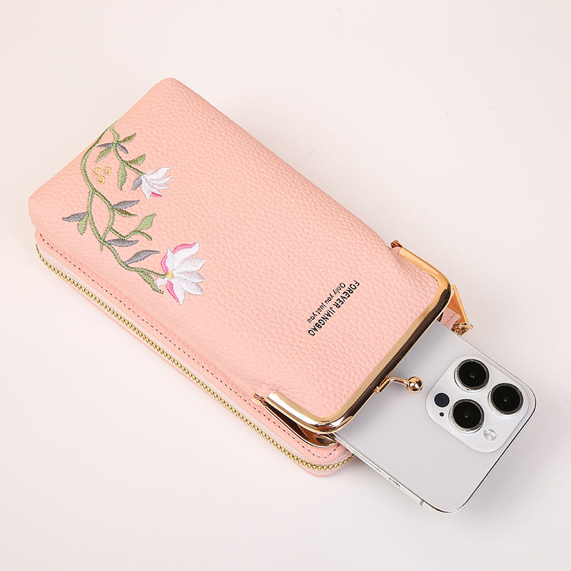 Embroidered Crossbody Phone Wallet