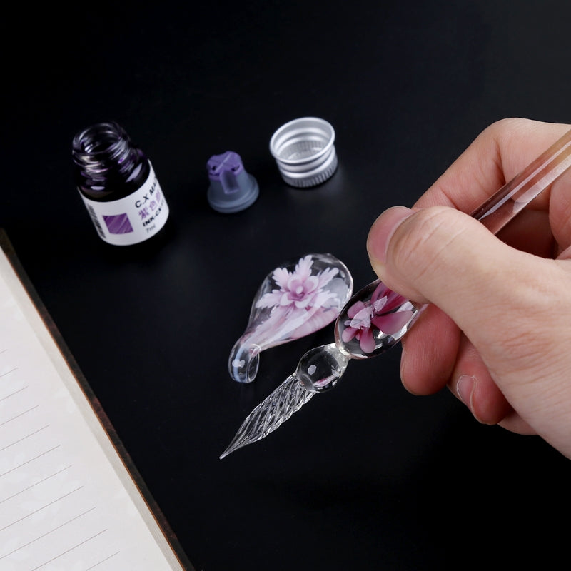 Crystal Flower Glass Dip Pen Set