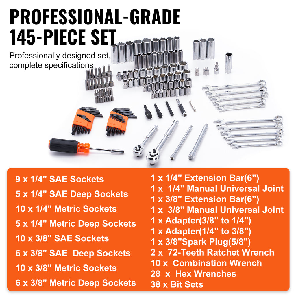 145-Piece Mechanics Tool & Socket Set
