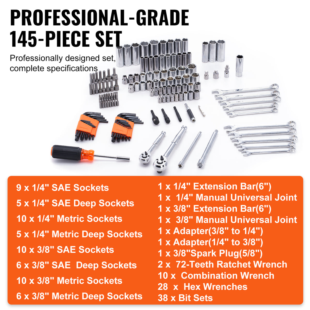 145-Piece Mechanics Tool & Socket Set