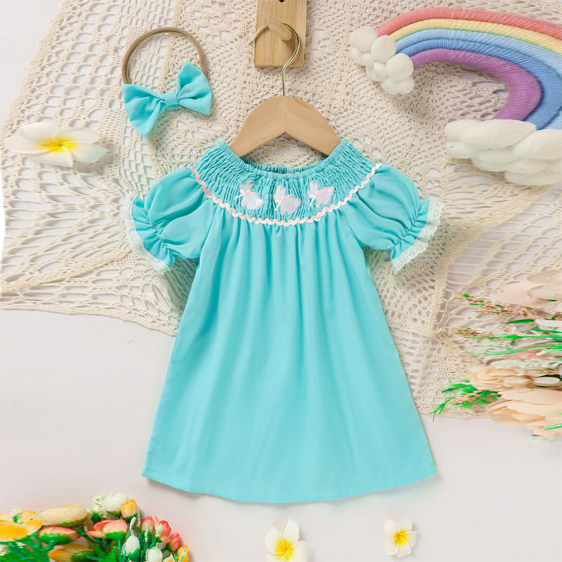 Toddler Bunny Smocked Dress with Headband