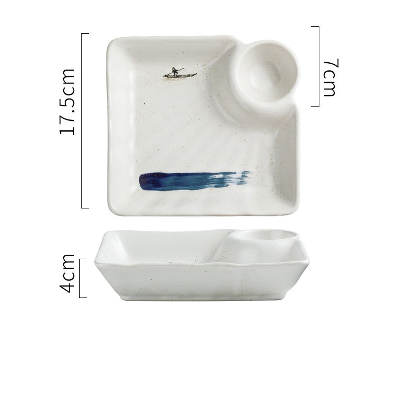 Ceramic Dumpling Plate with Sauce Dish