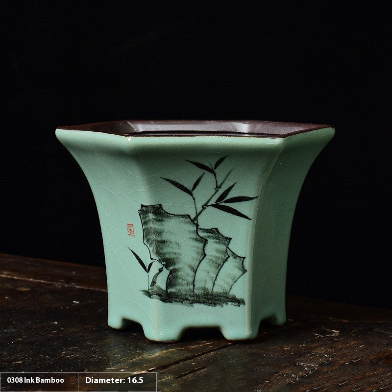 Hand-Painted Celadon Hexagon Planter