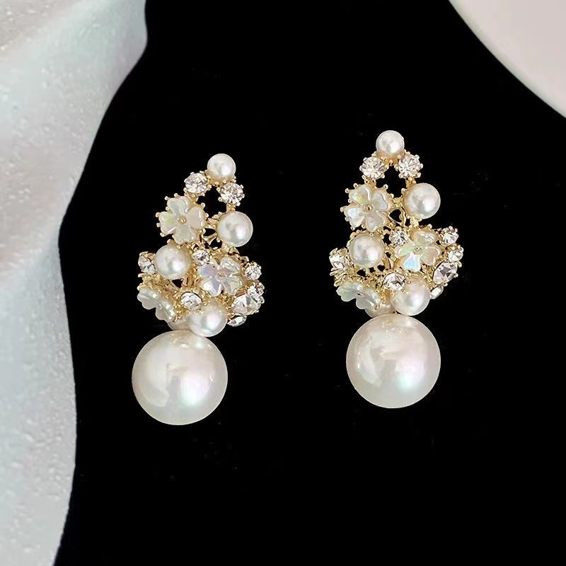 Pearl & Rhinestone Flower Earrings