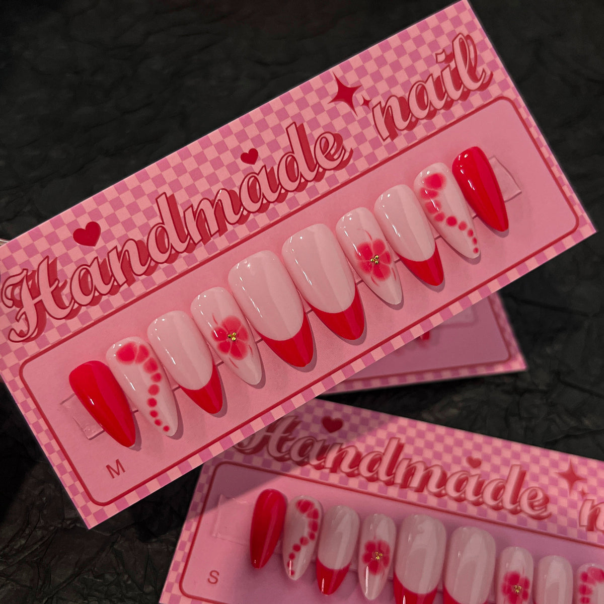 French Red Flower Press-On Nails