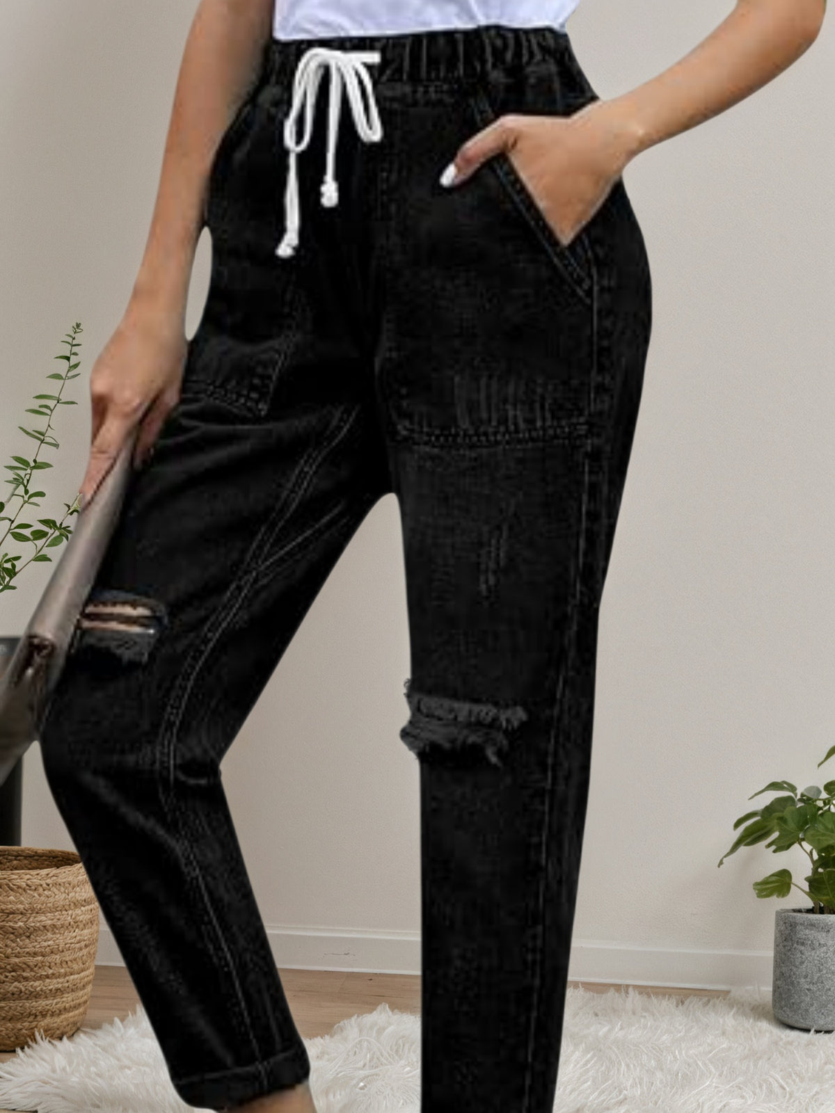 Women's Distressed Denim Joggers
