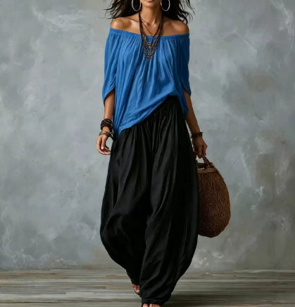 Off-Shoulder Top & Flare Pants Set