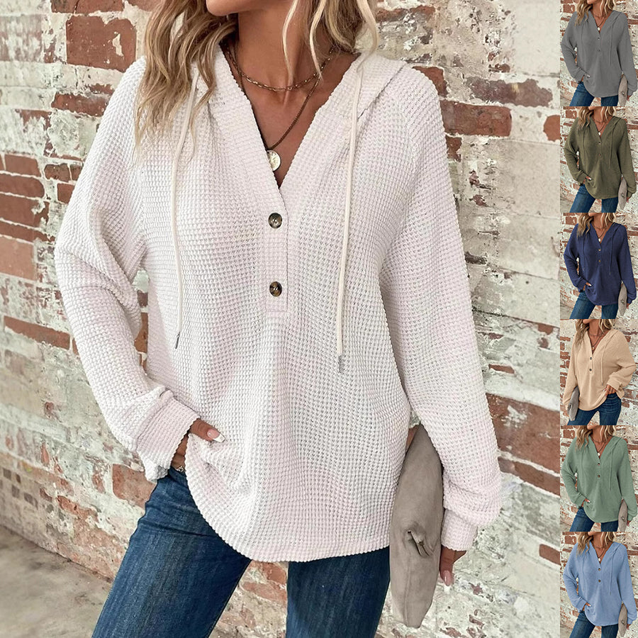 Waffle-Knit Hooded Sweatshirt