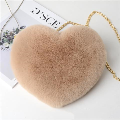 Plush Heart Chain Shoulder Bag