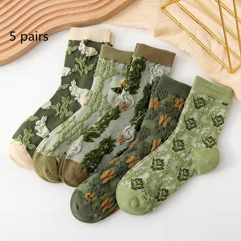 Embossed Flower Crew Socks