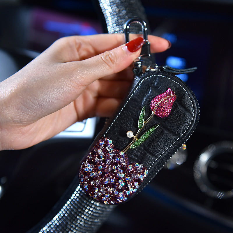 Rhinestone Rose Car Key Case