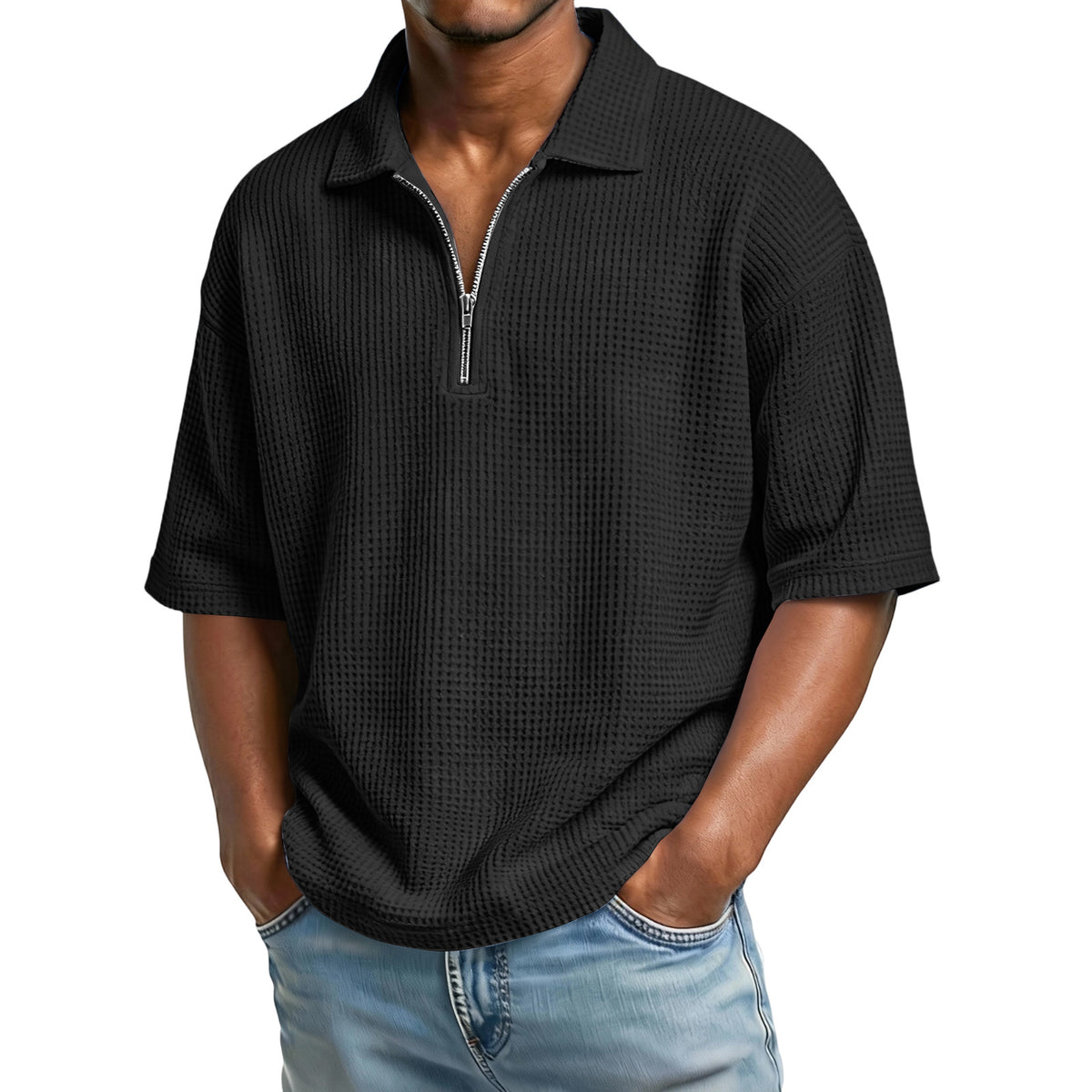 Men's Waffle-Knit Camp-Collar Shirt
