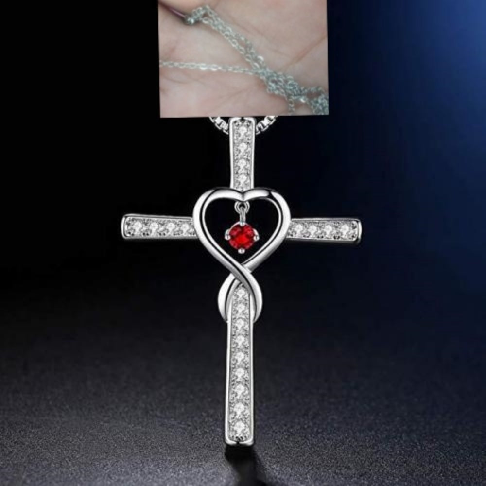 Birthstone Cross Heart Necklace