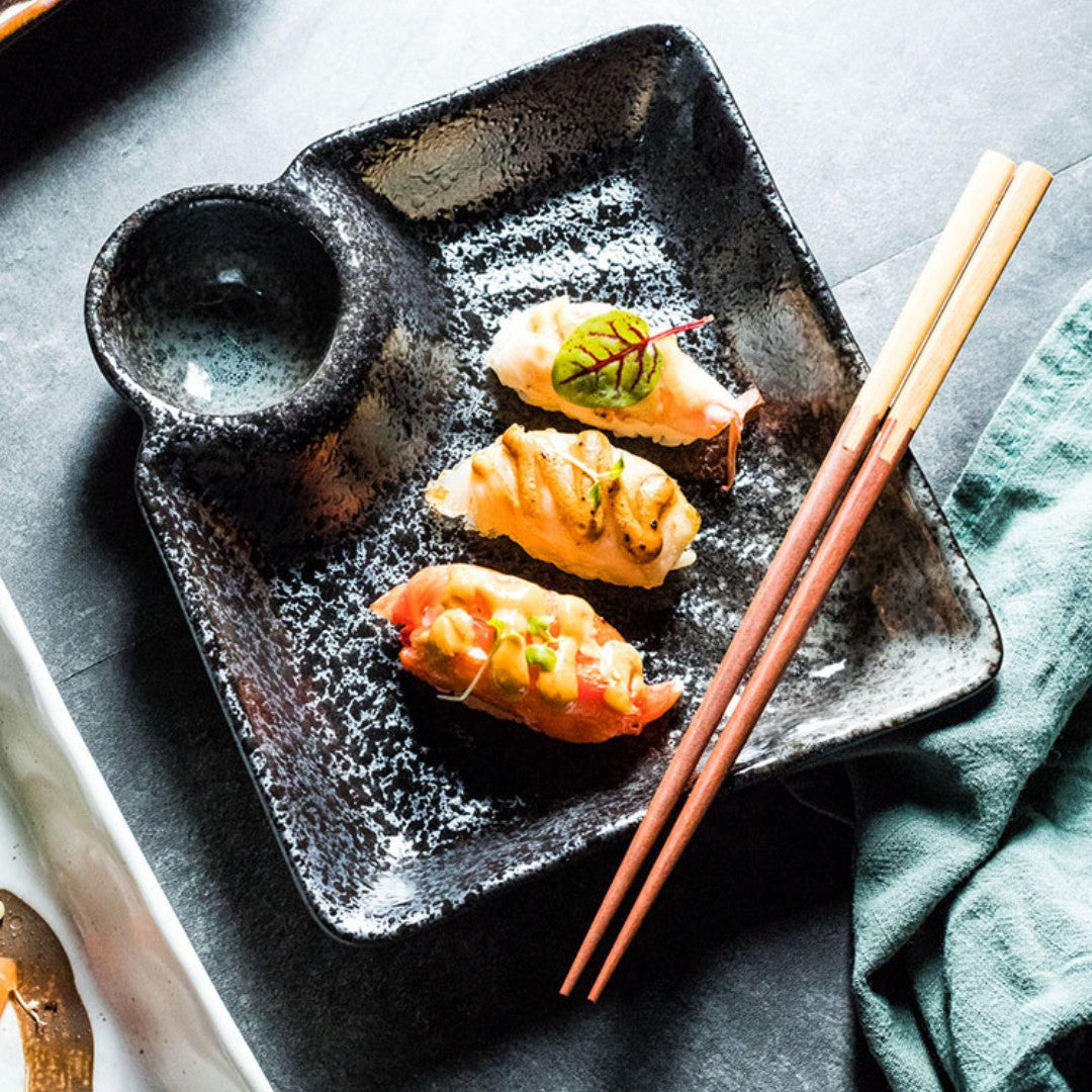 Ceramic Dumpling Plate with Sauce Dish