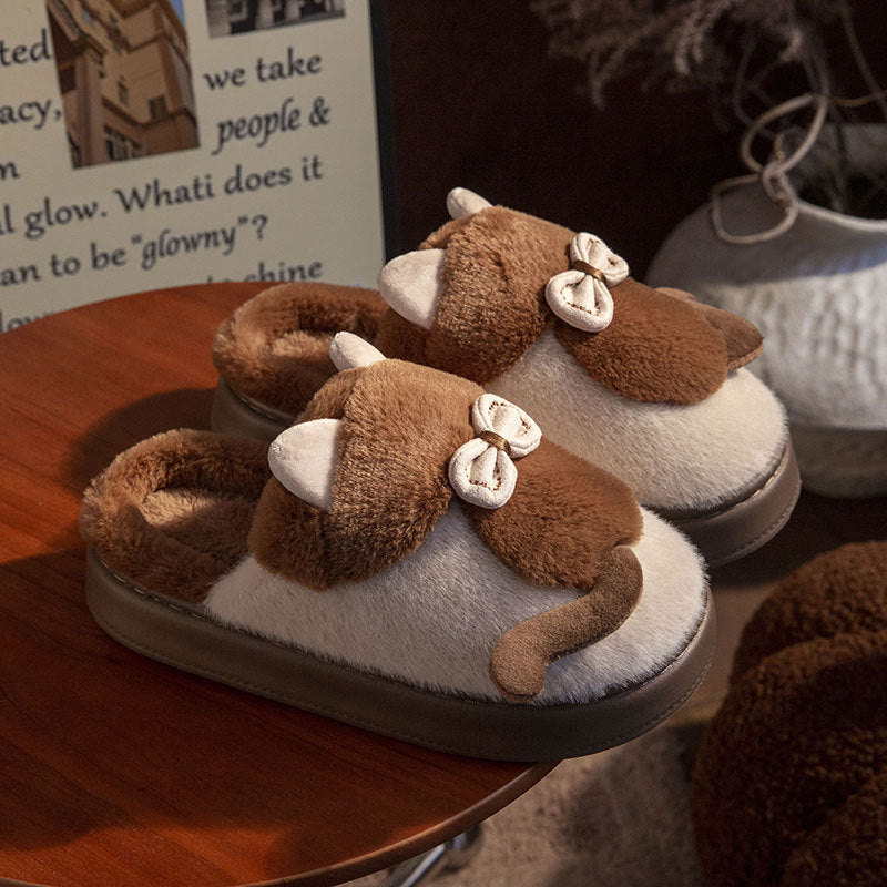 Fluffy Cat Platform Slippers
