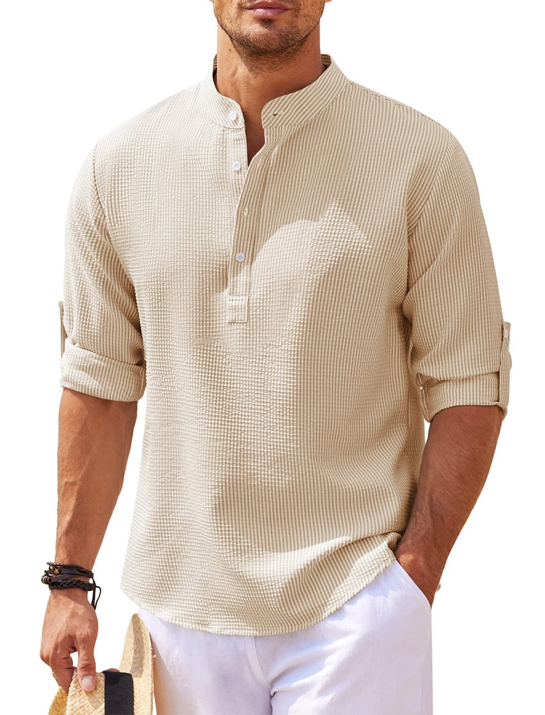 Men's Band-Collar Casual Shirt