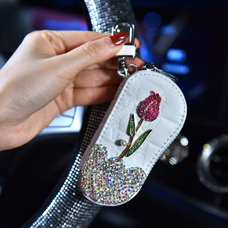 Rhinestone Rose Car Key Case