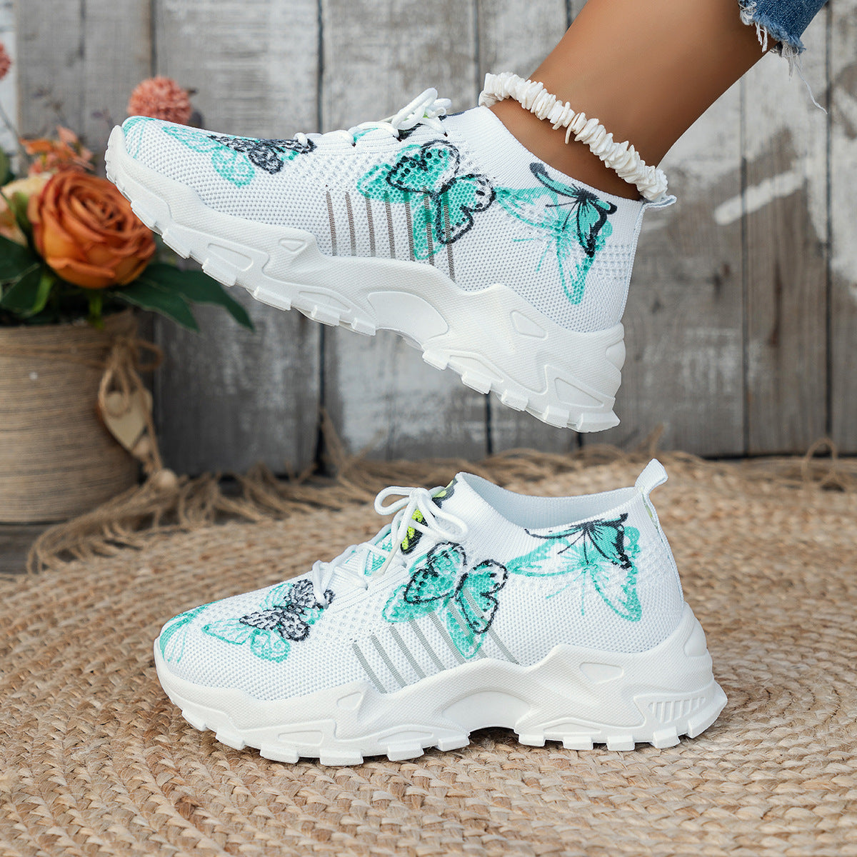 Butterfly Print Mesh Sneakers