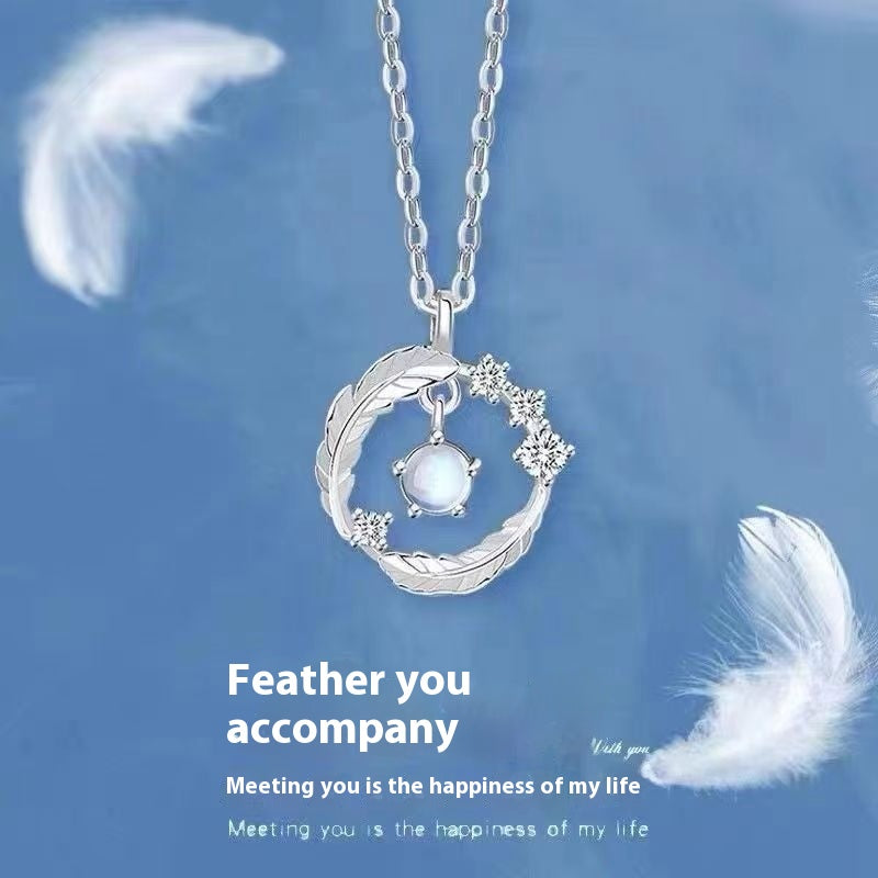 Silver-Tone Feather Pendant Necklace