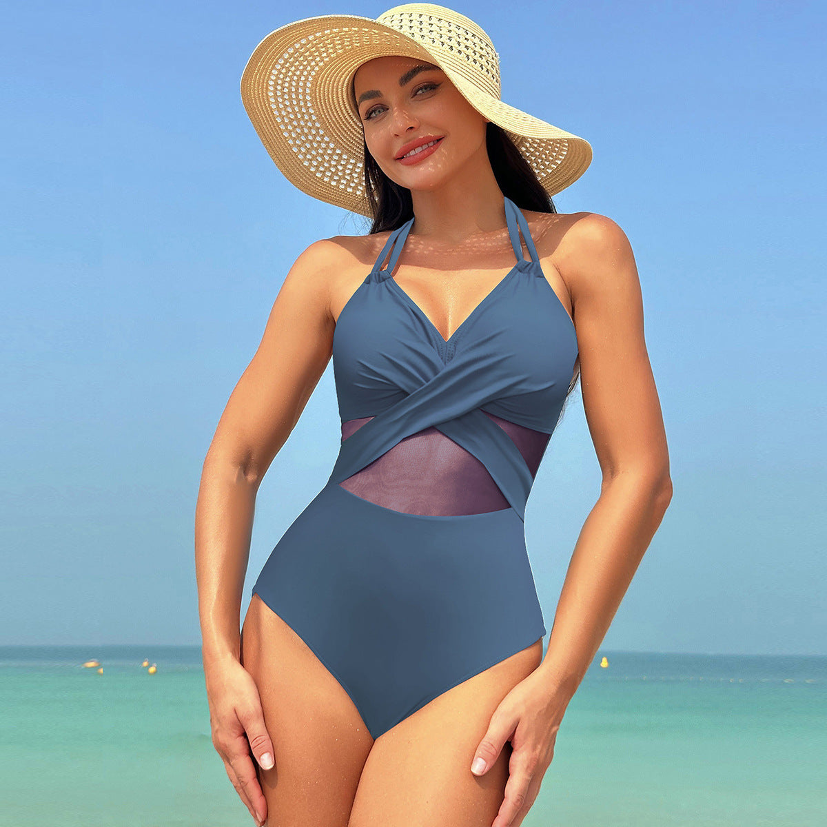 Halter Cross-Strap One-Piece Swimsuit