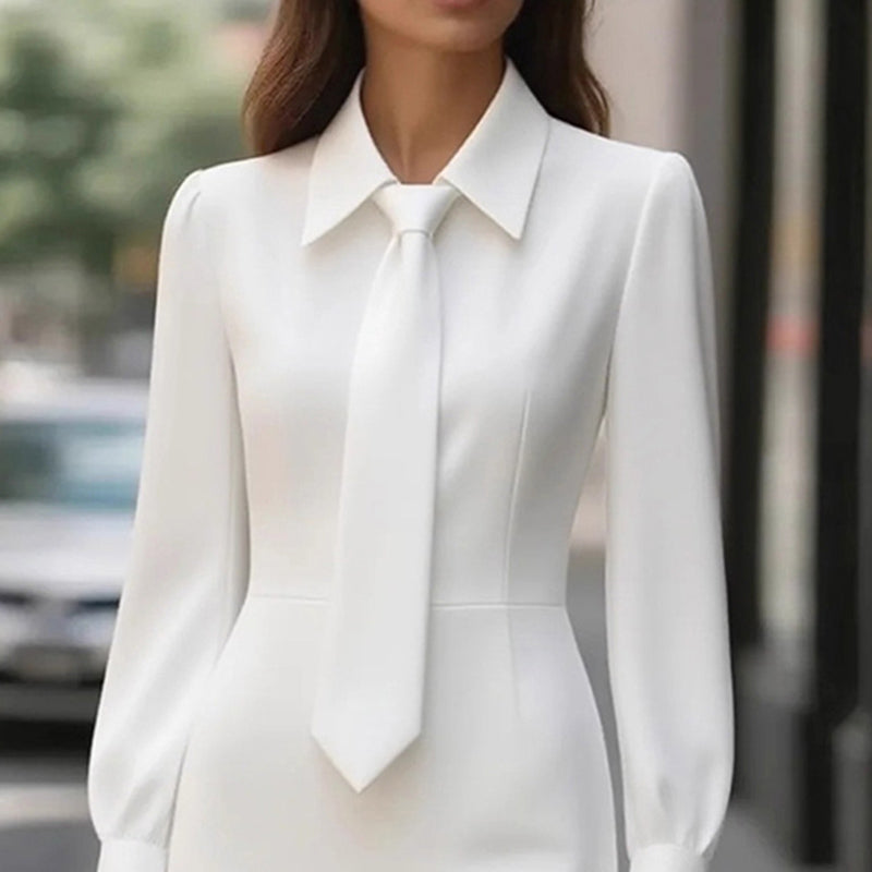 Belted Tie-Neck Midi Dress