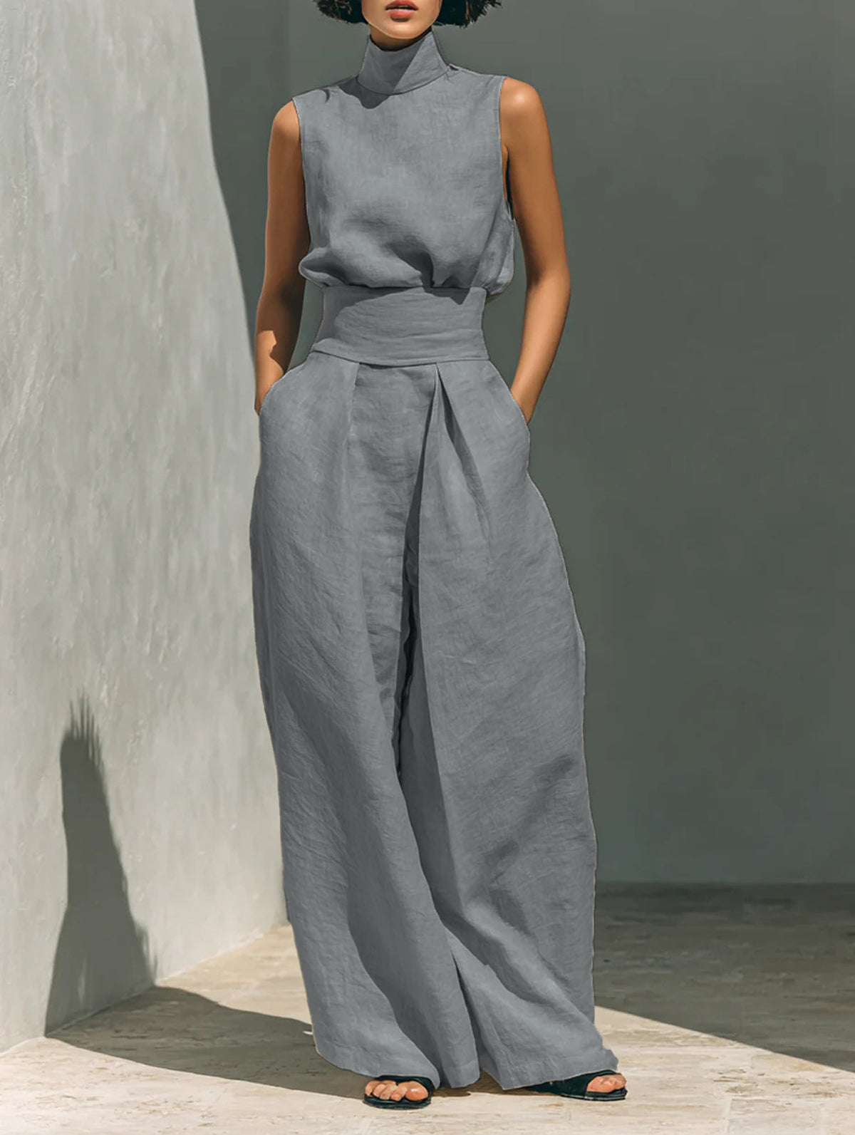 Sleeveless Top & Straight-Leg Pants Set