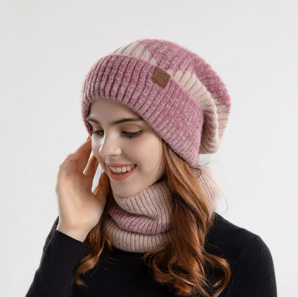 Knit Hat & Scarf Set with Earflaps