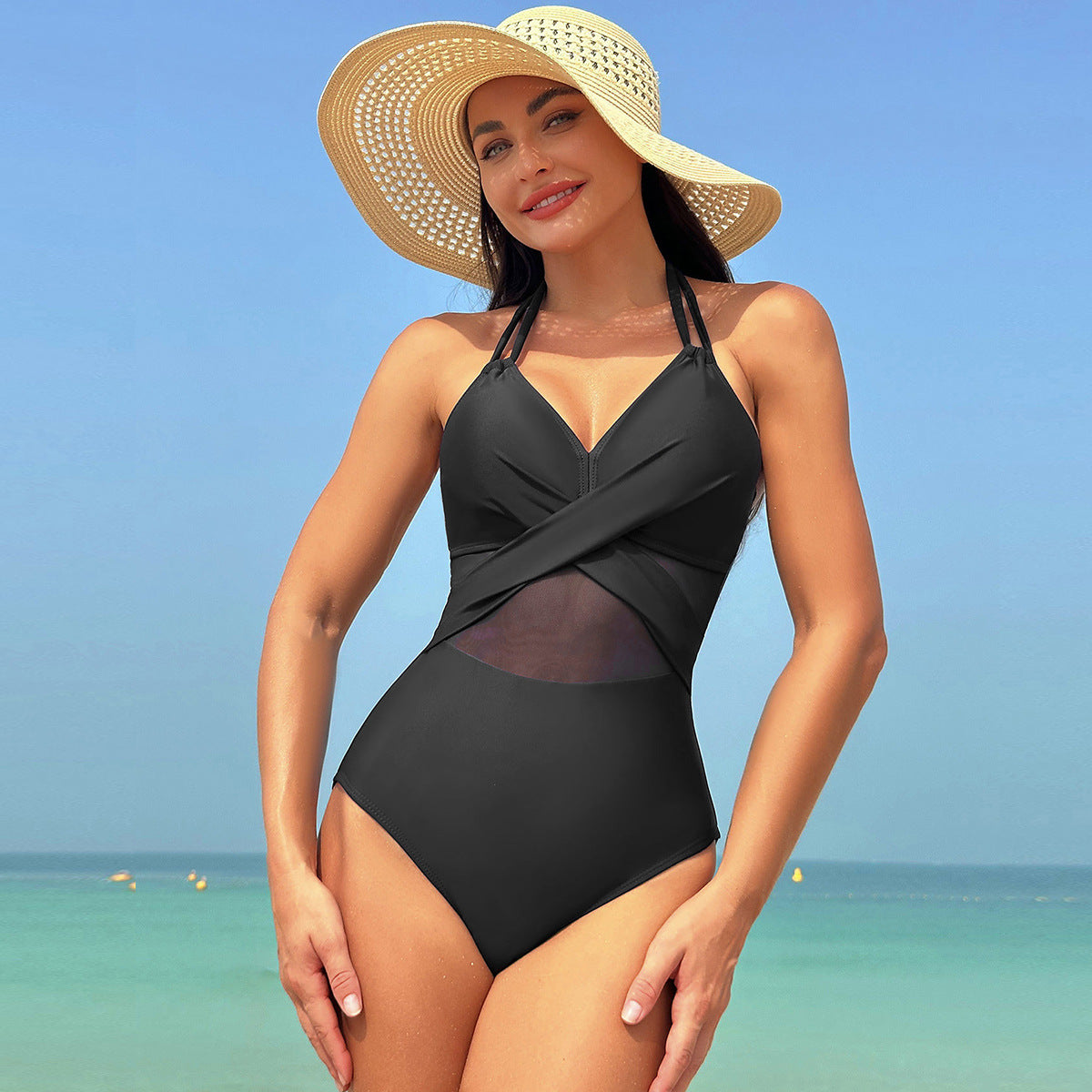 Halter Cross-Strap One-Piece Swimsuit