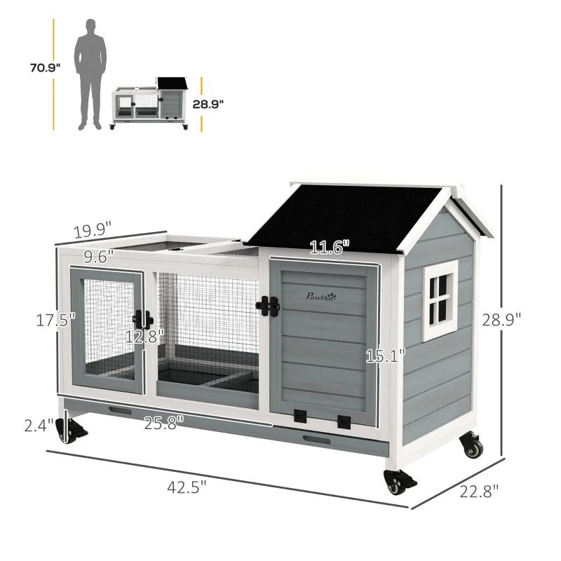 Wooden Rabbit Hutch with Wheels