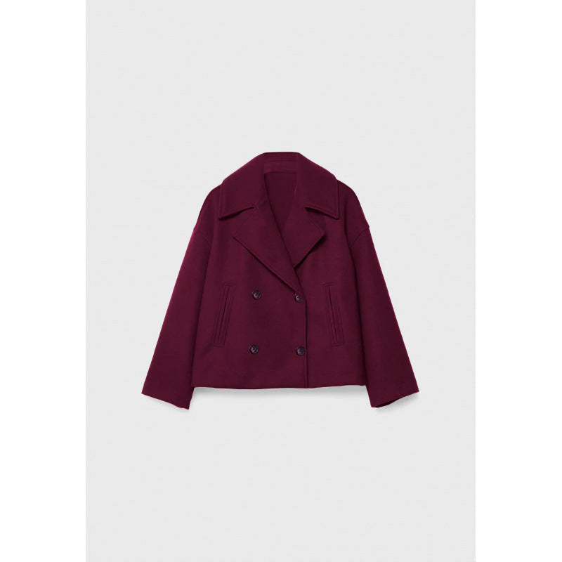 Double-Breasted Short Wool-Blend Coat
