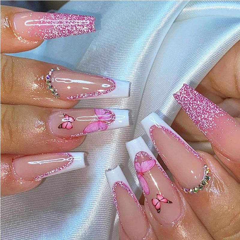 Glitter Butterfly Press-On Nails (24 Pcs)