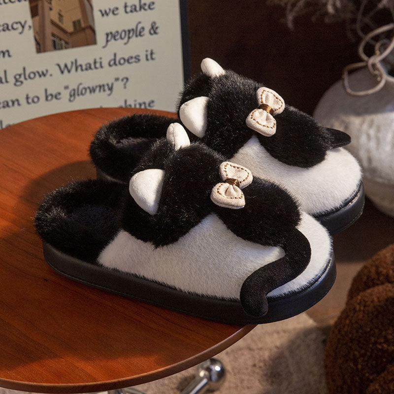Fluffy Cat Platform Slippers