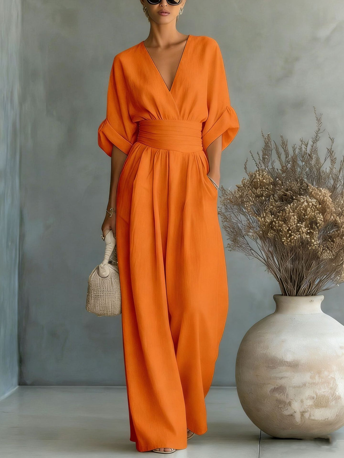 V-Neck Wide-Leg Jumpsuit