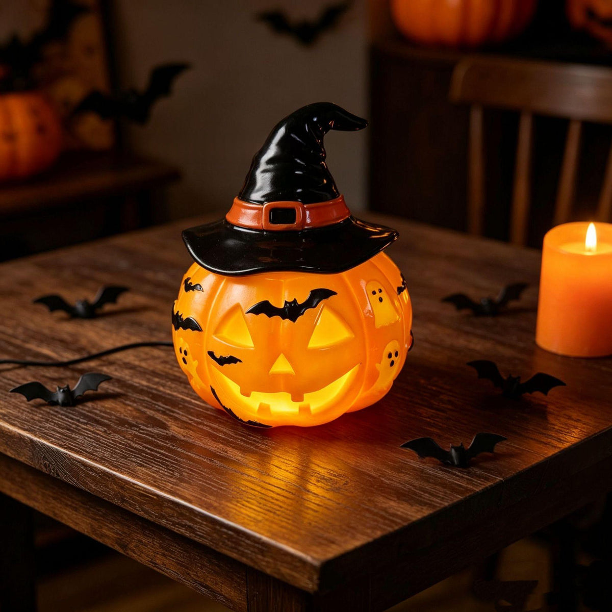 Gothic Resin Pumpkin Lamp