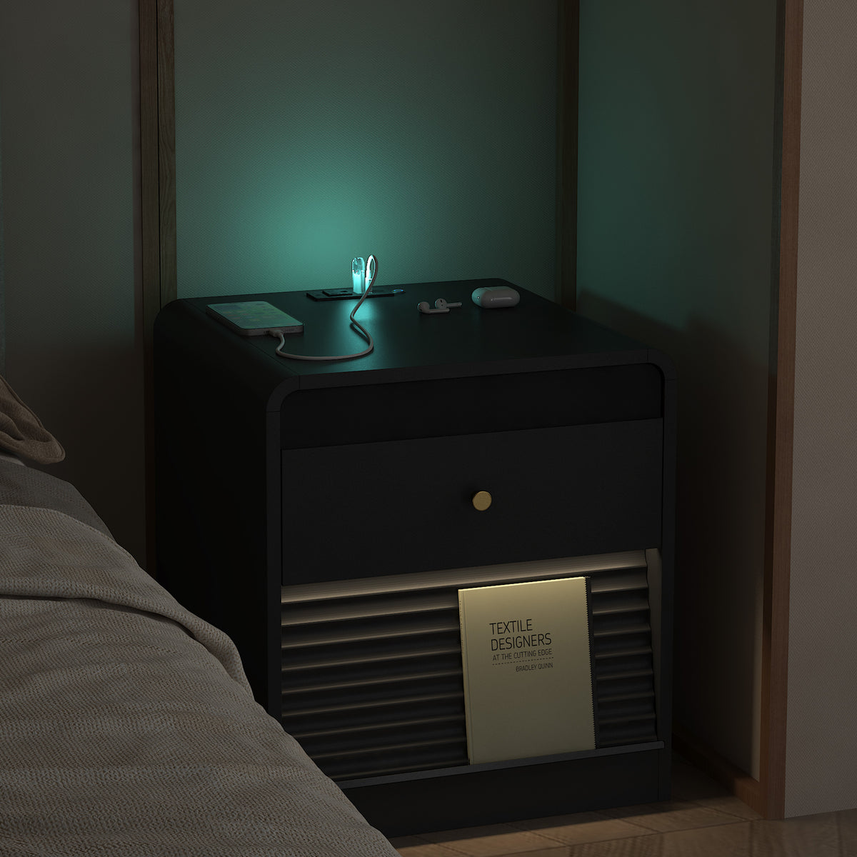 LED Nightstand with Charging Station